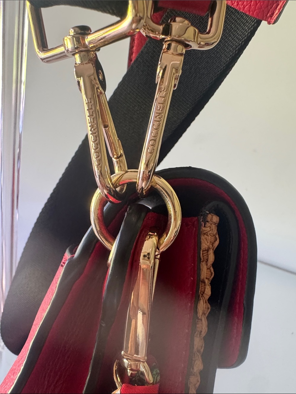 Coccinelle Ambrine Bag Red Leather Rattan with Shoulder Strap and Scarf - Picture 14 of 16